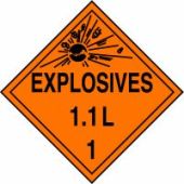 DOT Placard: Hazard Class 1 - Explosives & Blasting Agents (1.1L)