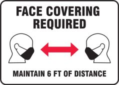 Safety Sign: Face Covering Required Maintain 6 FT OF Distance