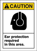 ANSI Caution Safety Sign: Ear Protection Required In This Area.