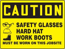 Really BIGSigns™ OSHA Caution Safety Sign: Safety Glasses Hard Hat Work Boots