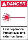 ANSI Danger Safety Sign: Laser Operation. Protect Eyes And Skin From Beam.