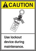 ANSI ISO Caution Safety Label: Use Lockout Device During Maintenance