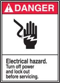 ANSI Danger Safety Sign: Electrical Hazard - Turn Off Power And Lock Out Before Servicing.