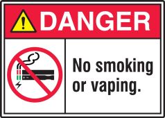 ANSI Danger Safety Sign: No Smoking Or Vaping