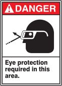 ANSI Danger Safety Sign: Eye Protection Required In This Area