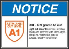 ANSI Notice Safety Sign: ASTM ANSI Cut Level