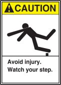 ANSI Caution Safety Sign: Avoid Injury. Watch Your Step.
