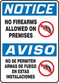 Bilingual OSHA Notice Safety Sign: No Firearms Allowed On Premises