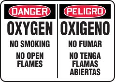Bilingual OSHA Danger Safety Sign: Oxygen - No Smoking - No Open Flames