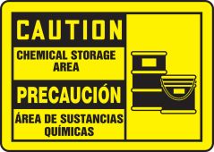 Bilingual OSHA Caution Safety Sign: Chemical Storage Area