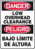 Bilingual OSHA Danger Safety Sign: Low Overhead Clearance