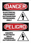 Bilingual OSHA Danger Safety Sign: Electrical Equipment Authorized Personnel Only