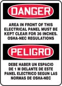 Spanish Bilingual Safety Sign: Area In Front Of Electrical Panel Must Be Kept Clear For 1 Meter