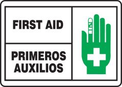Bilingual ANSI ISO Safety Sign: First Aid (English, Español)