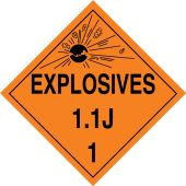 DOT Shipping Labels: Hazard Class 1: Explosive 1.1J