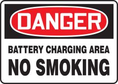 OSHA Danger Smoking Control Sign: Battery Charging Area