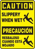Bilingual OSHA Caution Safety Sign: Slippery When Wet