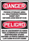 Bilingual OSHA Danger Safety Sign: Poison Storage Area - All Unauthorized Persons Keep Out