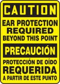 Bilingual OSHA Caution Safety Sign: Ear Protection Required Beyond This Point