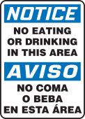 Bilingual OSHA Notice Safety Sign: No Eating Or Drinking In This Area
