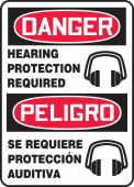 Bilingual OSHA Danger Safety Sign: Hearing Protection Required