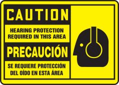 Bilingual OSHA Caution Safety Sign: Hearing Protection Required In This Area
