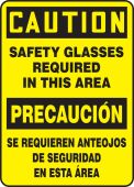 Bilingual OSHA Caution Safety Sign: Safety Glasses Required In This Area