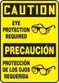 Bilingual Spanish OSHA Caution Safety Sign: Eye Protection Required