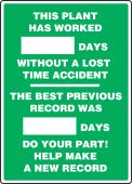 Write-A-Day Scoreboards: This Plant Has Worked _ Days Without A Lost Time Accident - The Best Previous Record Was _ Days - Do Your Part!