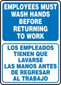 Bilingual Safety Sign: Employees Must Wash Hands Before Returning To Work