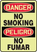 Bilingual Glow-In-The-Dark OSHA Danger Safety Sign: No Smoking
