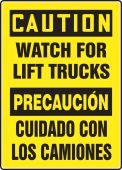 Bilingual OSHA Caution Safety Sign: Watch For Lift Trucks