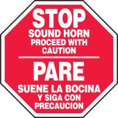 Bilingual Safety Sign: Sound Horn - Proceed with Caution