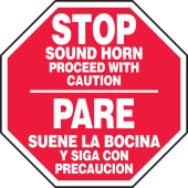 Bilingual Safety Sign: Sound Horn - Proceed with Caution