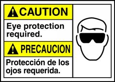 Bilingual ANSI Caution Safety Sign: Eye Protection Required