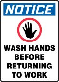 OSHA Notice Safety Sign: Wash Hands Before Returning To Work