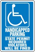 Handicapped Parking Safety Sign: State Permit Required Violators Will Be Fined