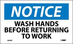 NOTICE WASH HANDS BEFORE RETURNING TO WORK LABEL