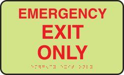 Lumi-Glow™ Braille Safety Sign: Emergency Exit Only
