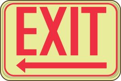 Glow-In-The-Dark Safety Sign: Exit (Left Arrow)