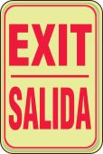 Bilingual Glow-In-The-Dark Safety Sign: Exit