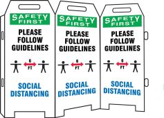 OSHA Safety First Triple-sided Fold-Ups® Safety Sign: Please Follow Our Guidelines Below Social Distancing