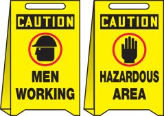 OSHA Caution Reversible Fold-Ups® Floor Sign: Men Working - Hazardous Area