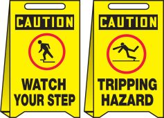 OSHA Caution Reversible Fold-Ups® Floor Sign: Watch Your Step - Tripping Hazard