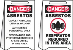 OSHA Danger Reversible Fold-Ups® Floor Sign: Asbestos Cancer and Lung Disease Hazard Authorized Personnel ... - Asbestos Respirator Required In Area