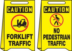 OSHA Caution Reversible Fold-Ups® Floor Sign: Forklift Traffic - No Pedestrian Traffic