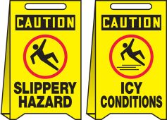 OSHA Caution Reversible Fold-Ups® Floor Sign: Slippery Hazard - Icy Conditions