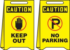 OSHA Caution Reversible Fold-Ups® Floor Sign: Keep Out - No Parking