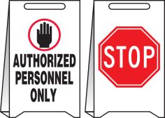 Reversible Fold-Ups® Floor Sign: Authorized Personnel Only -Stop