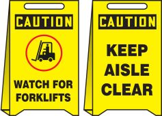 OSHA Caution Reversible Fold-Ups® Floor Sign: Watch For Forklifts - Keep Aisle Clear